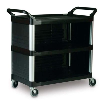 Carro de servicio de tres niveles con paneles laterales X-tra™ Negro